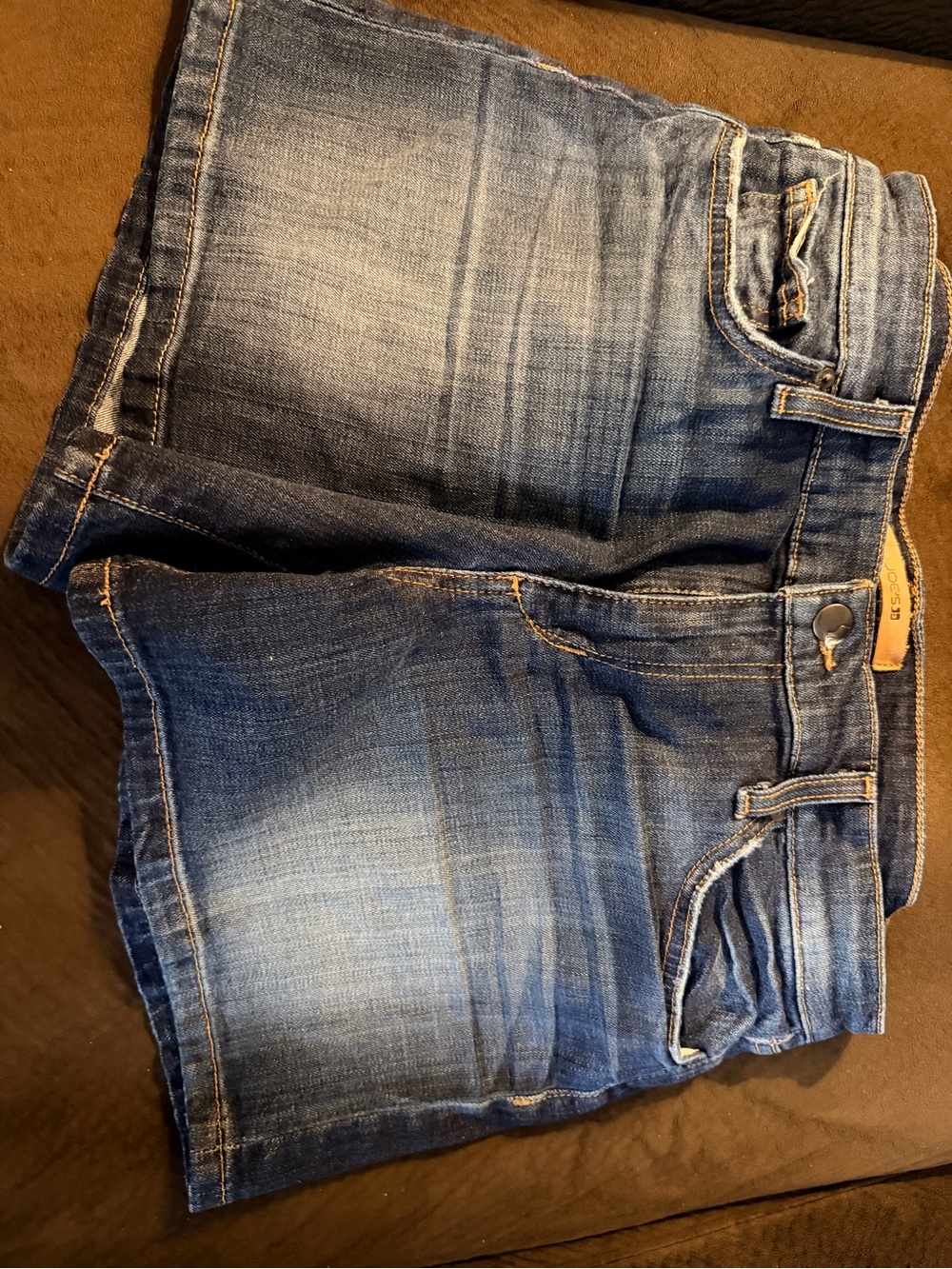 Joe's Jeans Dark Blue Denim Shorts with Tan Leather Trim